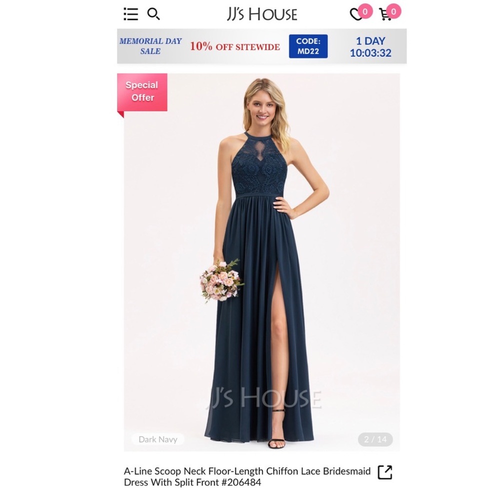JJs House Dark Navy Halter Bridesmaid Dress - Size 4